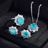 Gorgeous Paraiba Tourmaline Gemstone Dazzling Earrings Wedding Ring Pendant Necklace Jewellery Set