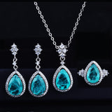Romantic 925 Sterling Silver Paraiba Tourmaline Water Drop 3pcs Jewellery Set