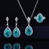 Romantic 925 Sterling Silver Paraiba Tourmaline Water Drop 3pcs Jewellery Set - The Jewellery Supermarket