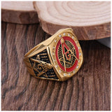 Red Retro Gold Colour Stainless Steel Big Masonic Rings For Men - The Jewellery Supermarket