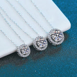 Fabulous 0.3-2.0CT Round Cut Halo Brilliant Moissanite Diamonds Necklace - The Jewellery Supermarket