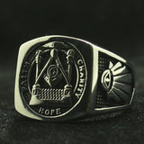 Newest 316L Silver Colour Stainless Steel Cool Hope Freemasons Ring - The Jewellery Supermarket