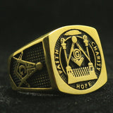 Newest 316L Gold Colour Stainless Steel Cool Hope Freemasons Ring - The Jewellery Supermarket