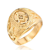 Gold colour European and American retro men's stainless steel Masonic ring - The Jewellery Supermarket