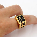 Popular Gold Men's Square Masonic Ring 316L Stainless Steel Ring