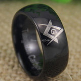 Masonic Master Shiny Black Dome Mens Tungsten Wedding Ring - The Jewellery Supermarket