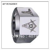 Multifaceted Tungsten Carbide Masonic Master With Freemason Design Ring