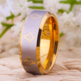 Gold Color Bevel Freemason Masonic Men's Comfort Tungsten Wedding Ring - The Jewellery Supermarket