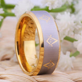 Gold Color Bevel Freemason Masonic Men's Comfort Tungsten Wedding Ring - The Jewellery Supermarket