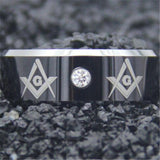 Black Top Silver Bevel With CZ Crystal Men's Masonic Tungsten Wedding Ring