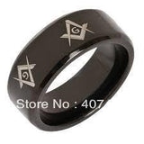 Bevelled Black Masonic Tungsten Wedding Men's Ring - The Jewellery Supermarket
