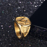 Retro Masonic 316L Stainless Steel Gold Color Men Ring - The Jewellery Supermarket